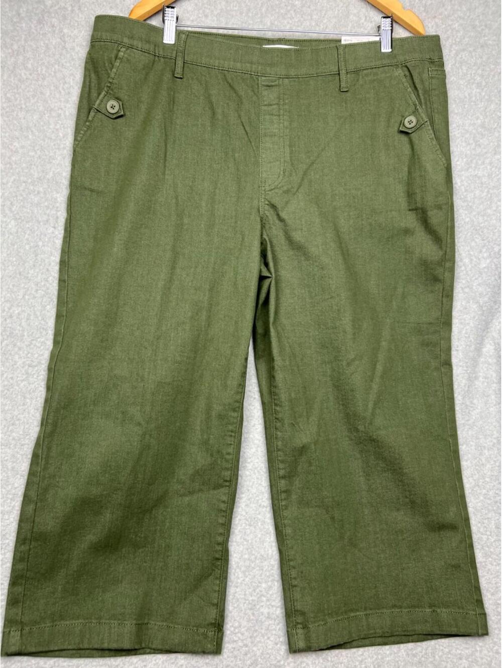 Croft& Barrow Pull On Wide Leg Carpri Pants Mid Rise Womens XXL Green Casual